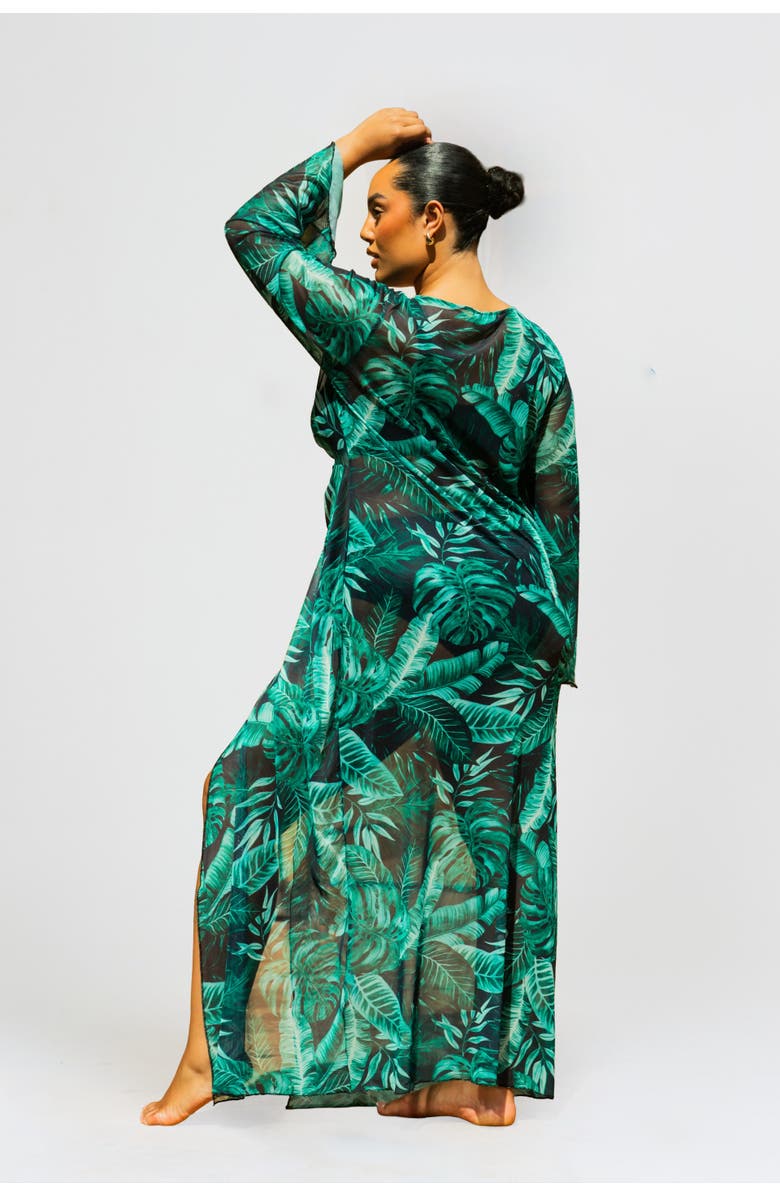 FASHION-SZN CURVE Curve Palm Print Twist Front Kaftan, Alternate, color, Green