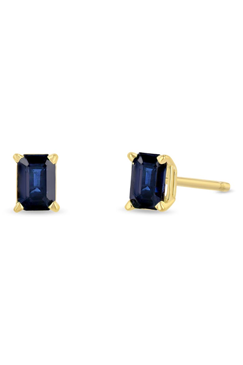 14K Gold Emerald Cut Stud Earrings, Main, color, YELLOW GOLD/ BLUE SAPHIRE