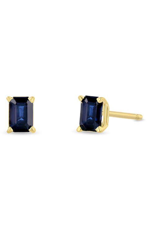 14K Gold Emerald Cut Stud Earrings