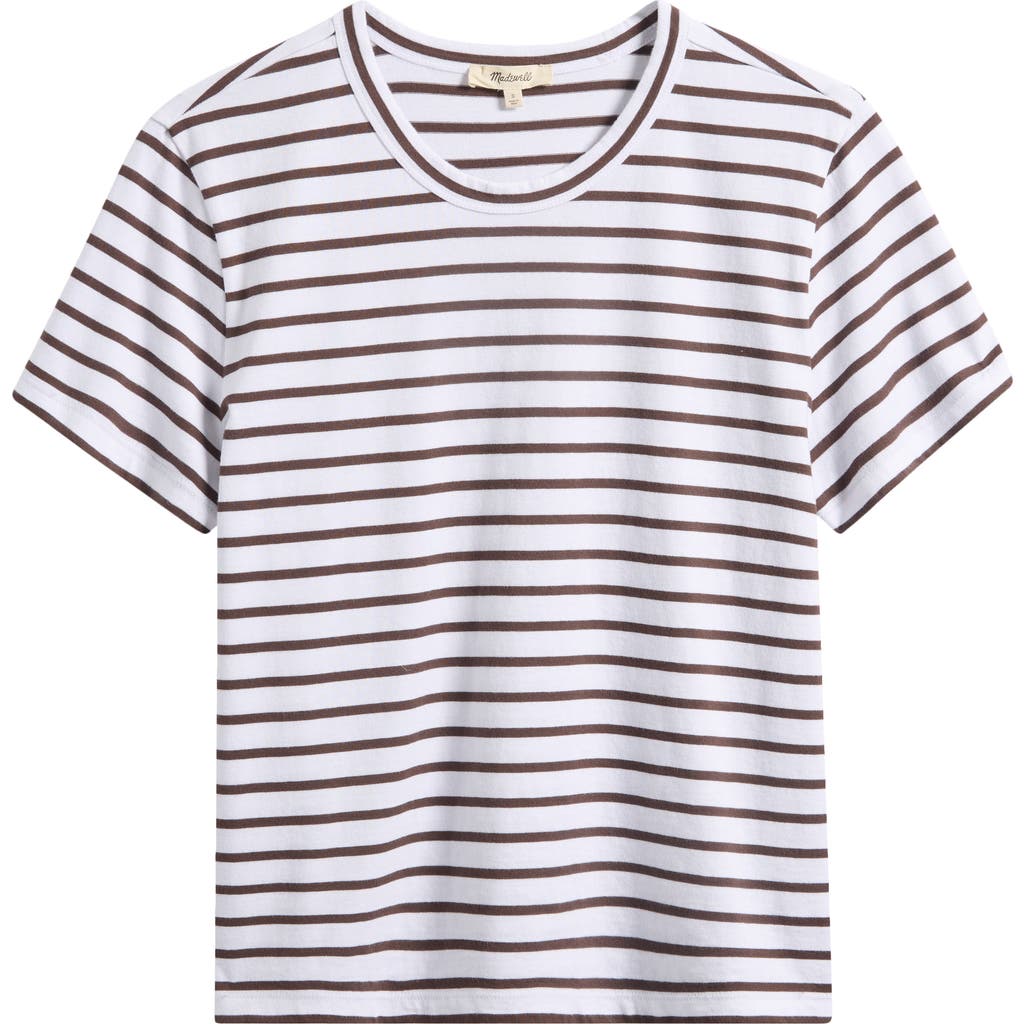 Madewell Stripe Perfect Cotton Crewneck Top In Gray