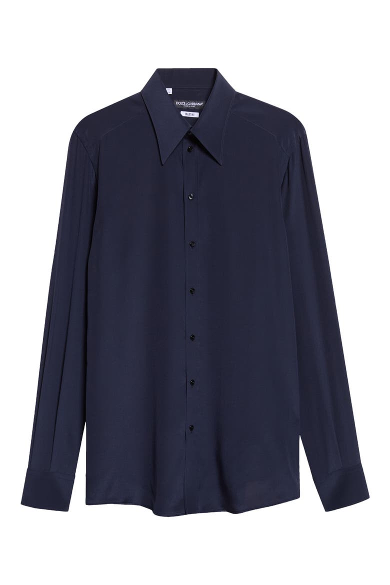 Martini Fit Silk Crêpe de Chine Button-Up Shirt, Alternate, color, DARK BLUE