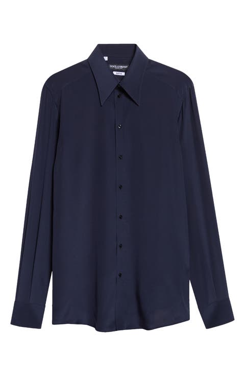 Martini Fit Silk Crêpe de Chine Button-Up Shirt