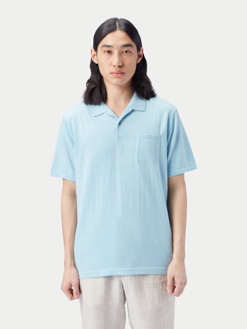 Gobi Mongolian Cashmere Cotton Silk Cashmere Blend Polo Shirt In Blue