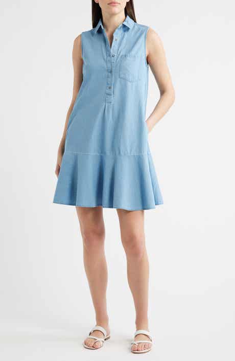 beachlunchlounge Zurina Sleeveless Cotton Chambray Shirtdress