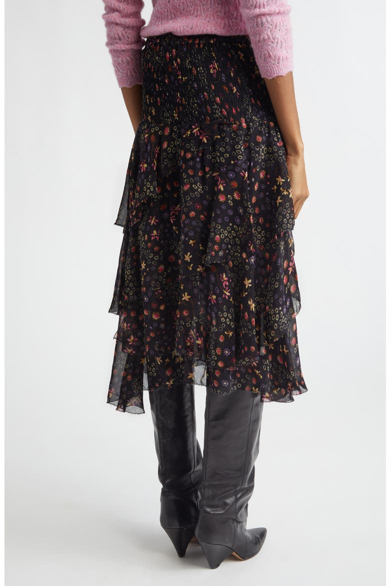 Brigitte Ruffle Smocked Midi Skirt, Alternate, color, BLACK/ ECRU