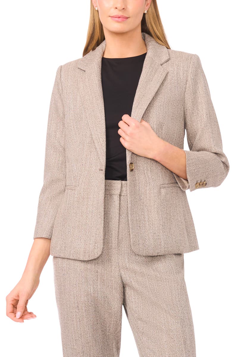 Halogen<sup>®</sup> Shrunken Herringbone Blazer, Main, color, Taupe Bisque