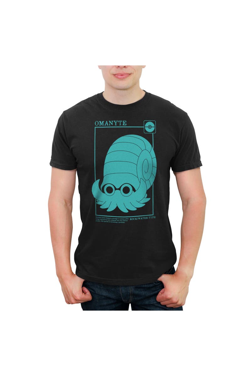 POKEMON Men's Pokemon Omanyte Rock Water Type Card  Graphic T-Shirt, Main, color, Black