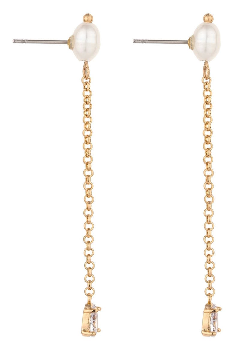 Delicate Faux Pearl & Crystal Drop Earrings, Alternate, color, GOLD