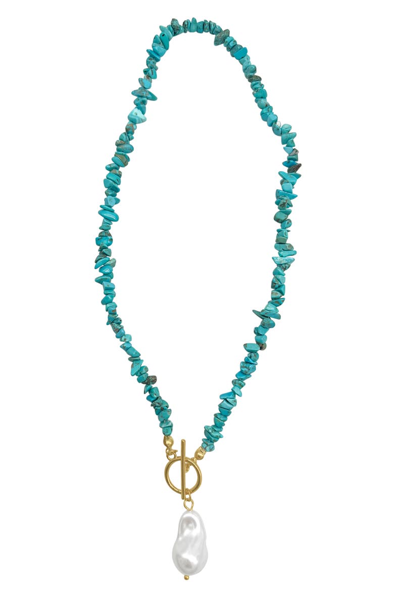 Adornia Turquoise Stone & Faux Pearl Toggle Necklace, Alternate, color,