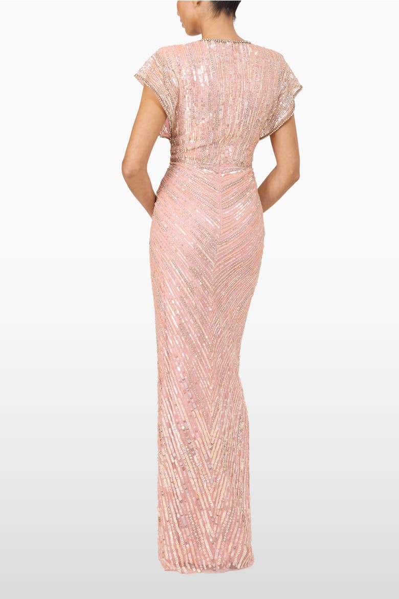 Zola Sequin-Embellished V-neck Maxi Dress, Alternate, color, Peach Fizz