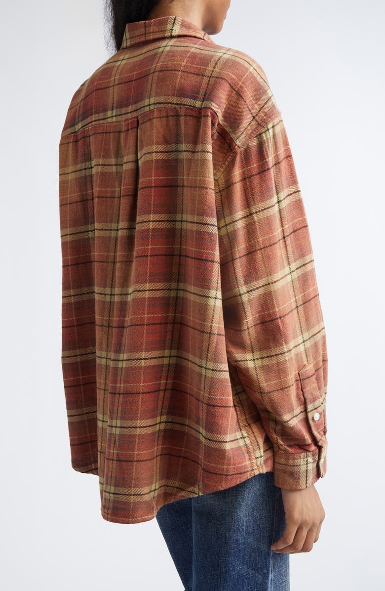 R13 Boyfriend Plaid Cotton Button-Up Shirt, Alternate, color, Bleached Red / Ecru Plaid