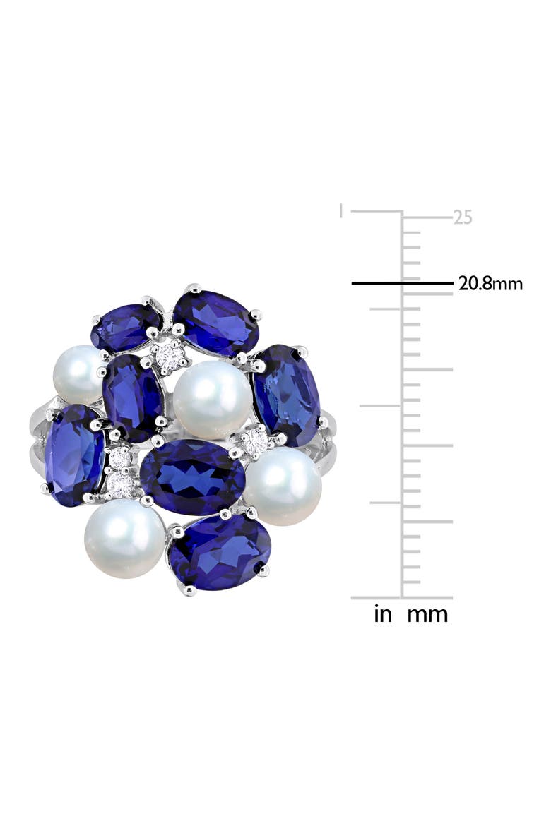 Lab Grown Blue & White Sapphire & Cultured Freshwater Pearl Ring, Alternate, color, BLUE