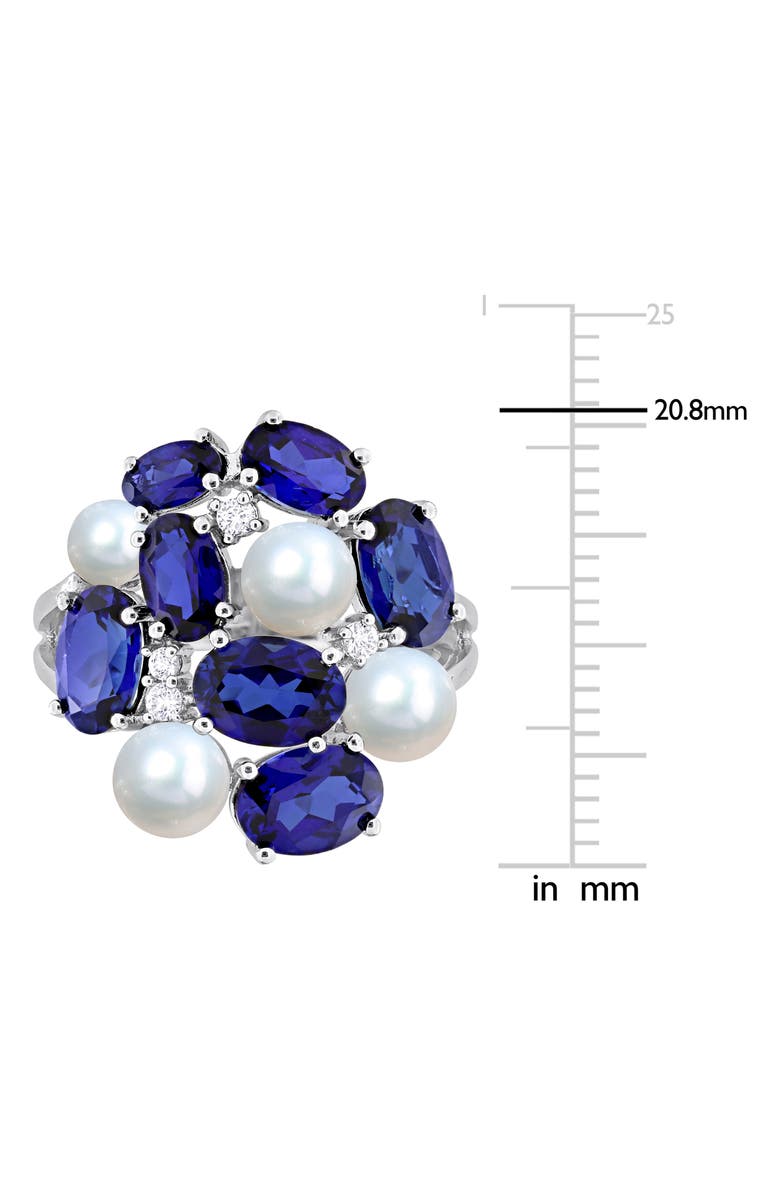 DELMAR Lab Grown Blue & White Sapphire & Cultured Freshwater Pearl Ring, Alternate, color, Blue