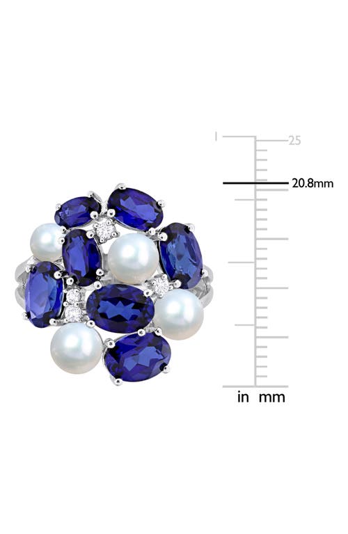 Delmar Lab Grown Blue & White Sapphire & Cultured Freshwater Pearl Ring In Blue