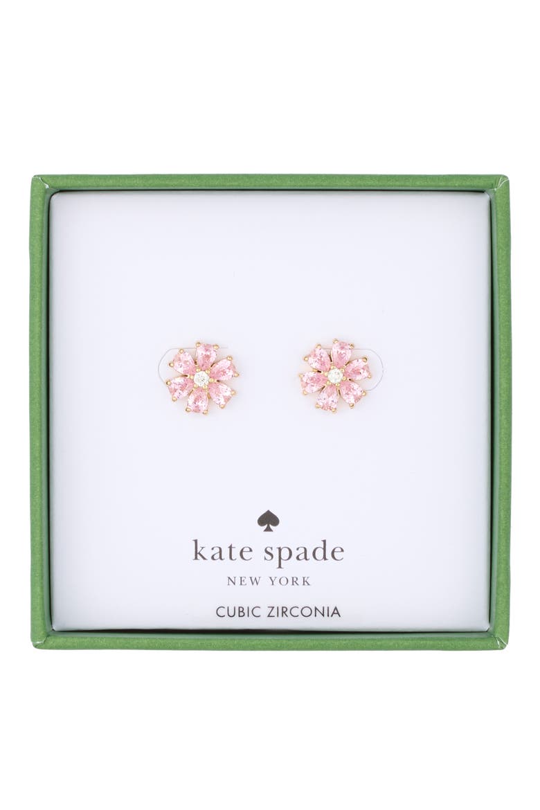 Flower Cubic Zirconia Stud Earrings, Main, color, PINK