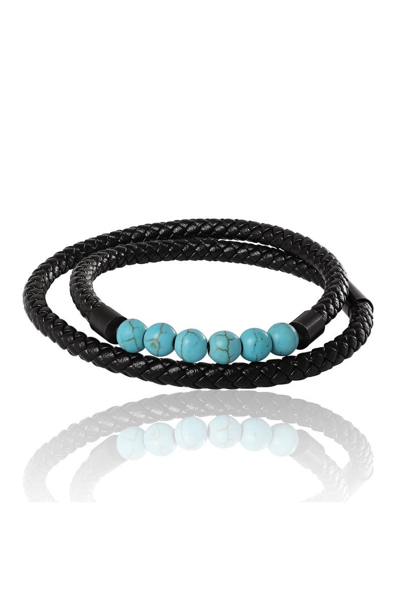 Lucky Brand Leather & Turquoise Beaded Bracelet, Main, color, Black/Turquoise