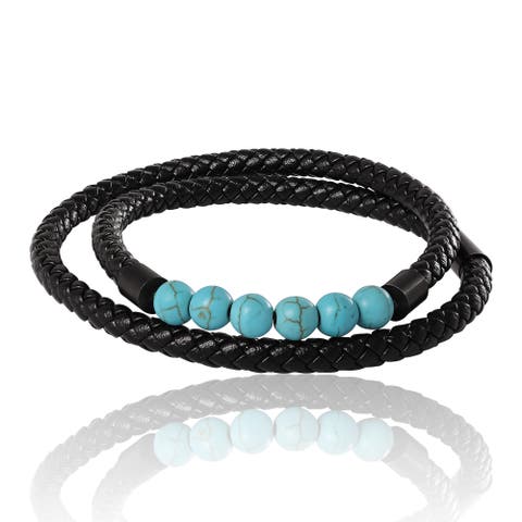 Leather & Turquoise Beaded Bracelet