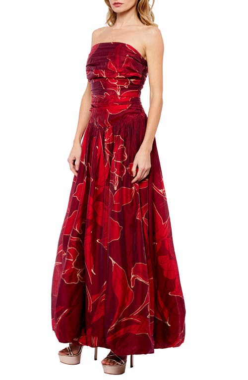 CIEBON CIEBON REEMA FLORAL STRAPLESS BUBBLE HEM GOWN