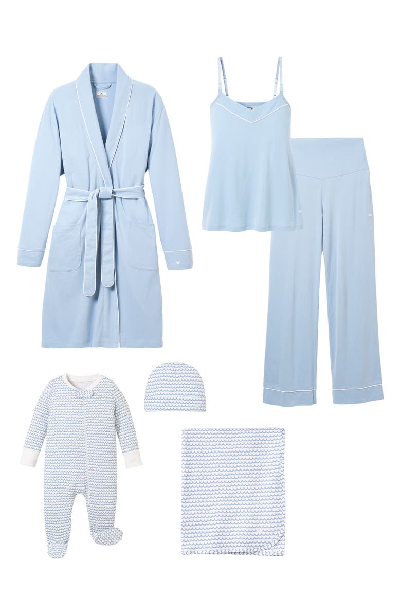 Petite Plume The New Mother Deluxe Maternity/Nursing Robe, Two-Piece Pajamas, Footie, Baby Blanket & Baby Hat Set, Main, color, 