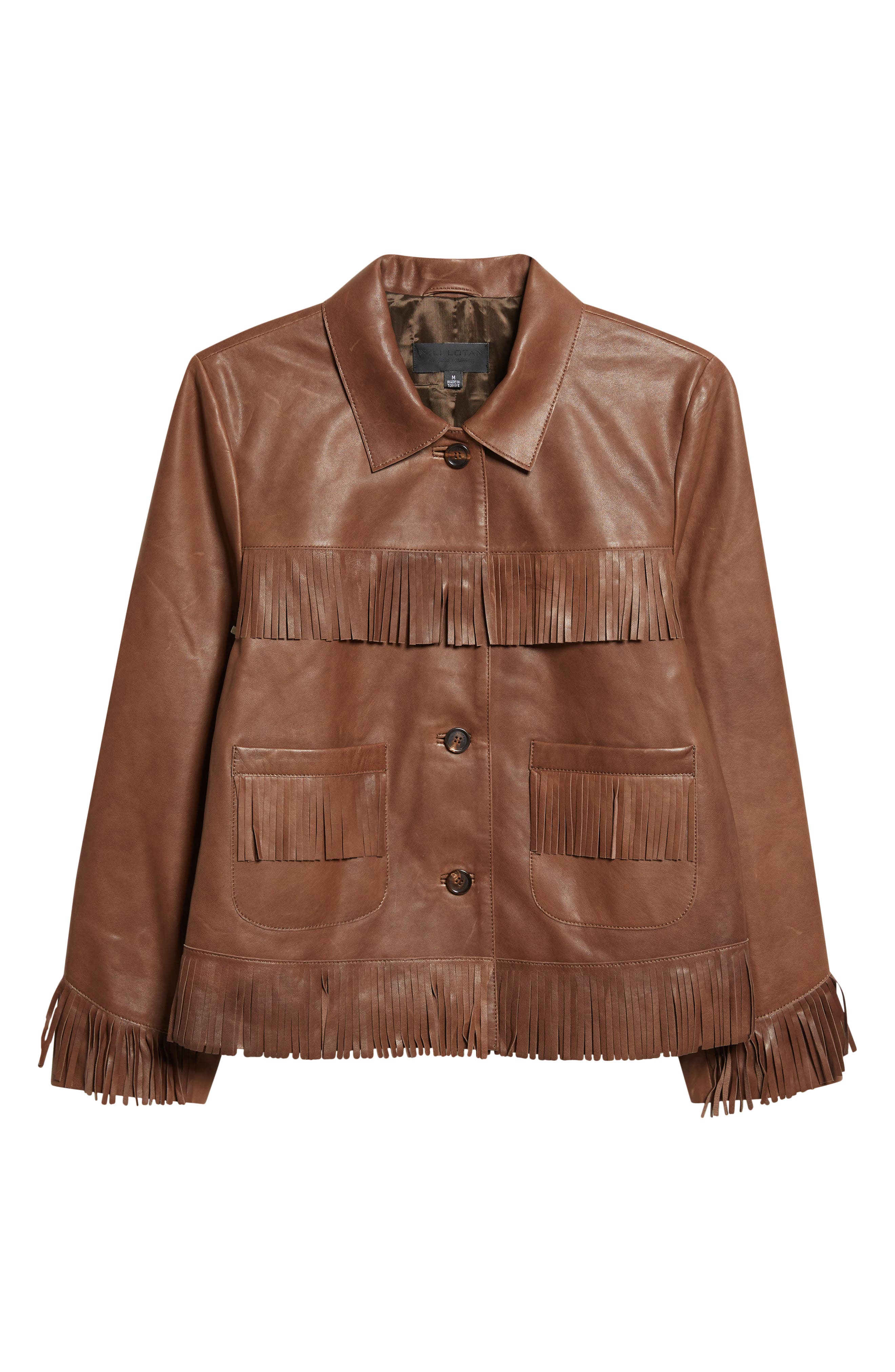 Nili Lotan Lazare Fringe Detail Leather Jacket In Brown