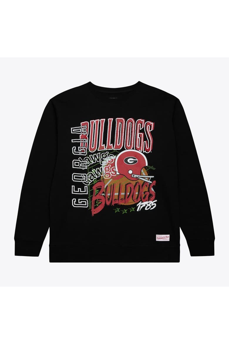 Men's Mitchell & Ness  Black Georgia Bulldogs Half Time Fleece Crewneck Sweatshirt, Main, color, Black