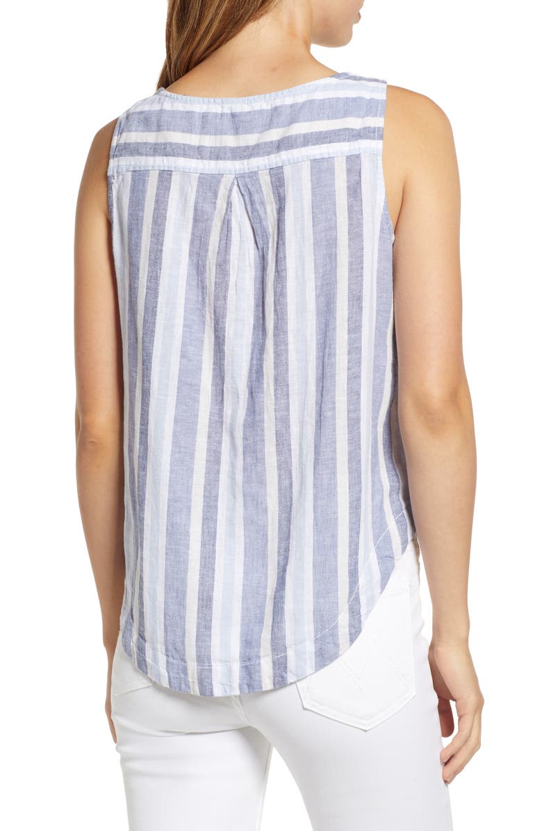 beachlunchlounge Leo Stripe Side Button Linen & Cotton Top, Alternate, color, Blue Mesh
