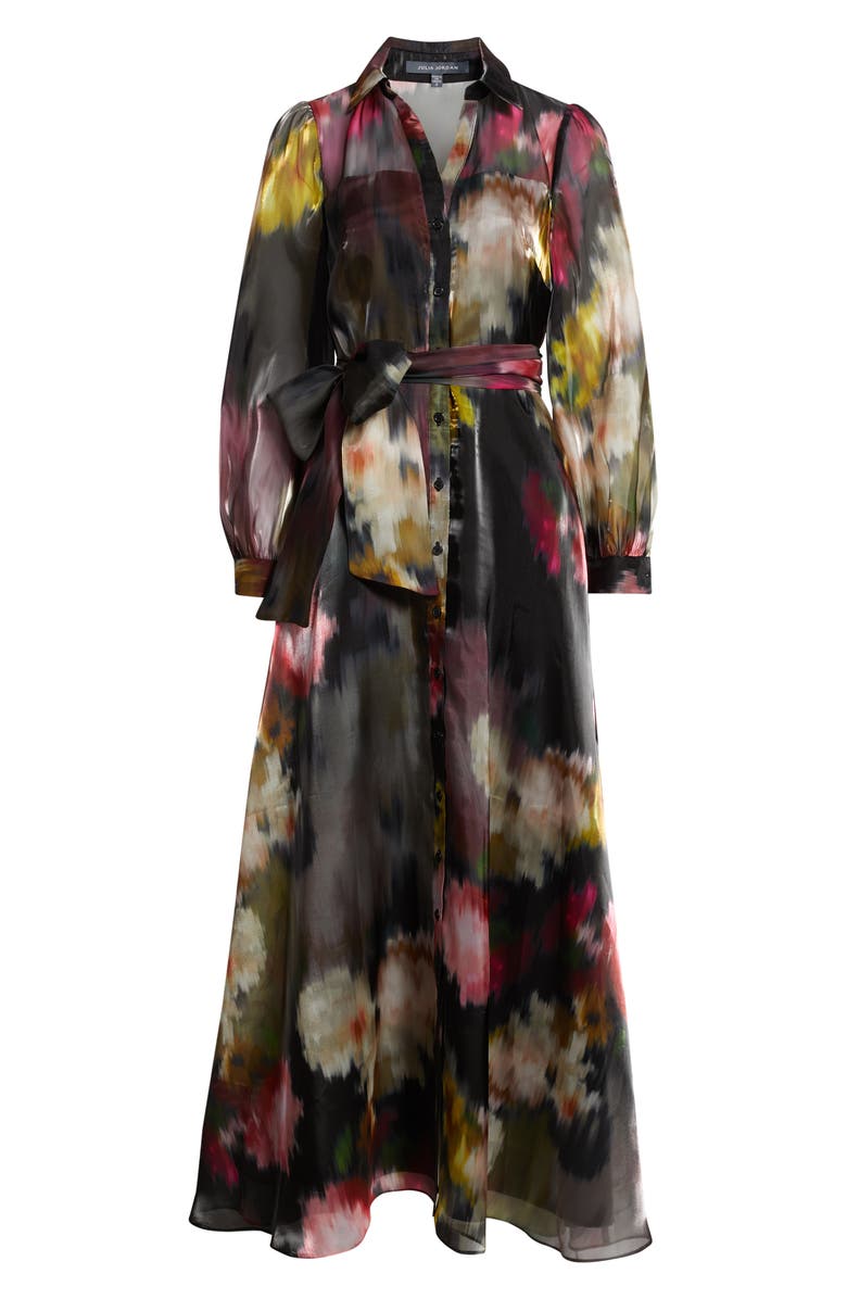 Julia Jordan Abstract Floral Long Sleeve Organza Gown, Alternate, color, Black Multi