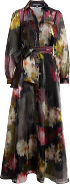 Julia Jordan Abstract Floral Long Sleeve Organza Gown