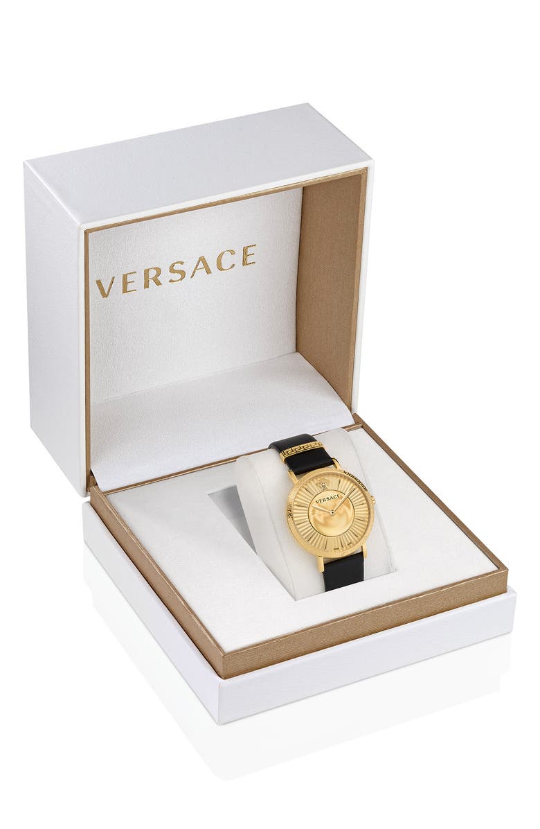 Versace V-Eternal Leather Strap Watch, 38mm, Alternate, color, Gold