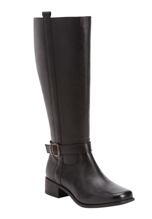 Comfortview The Donna Tall Wide Calf Leather Boot In Black