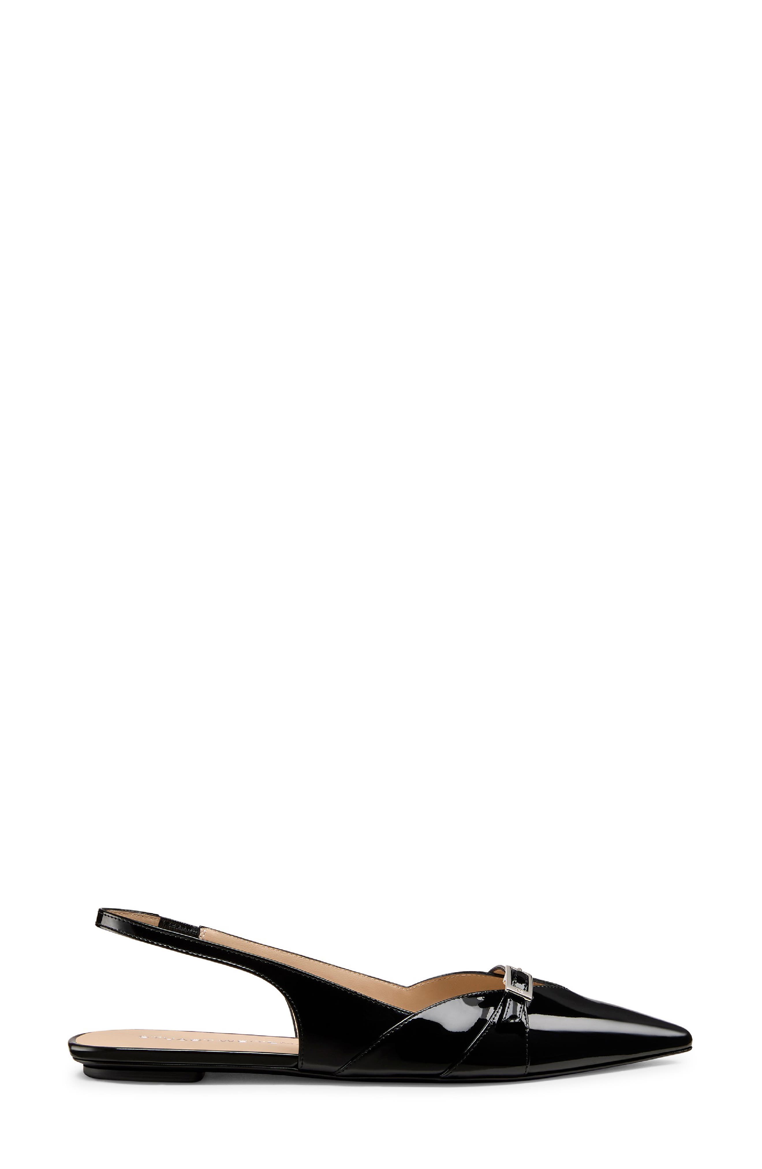 Georgie Pointed Toe Leather Slingback Flat, Alternate, color, BLACK