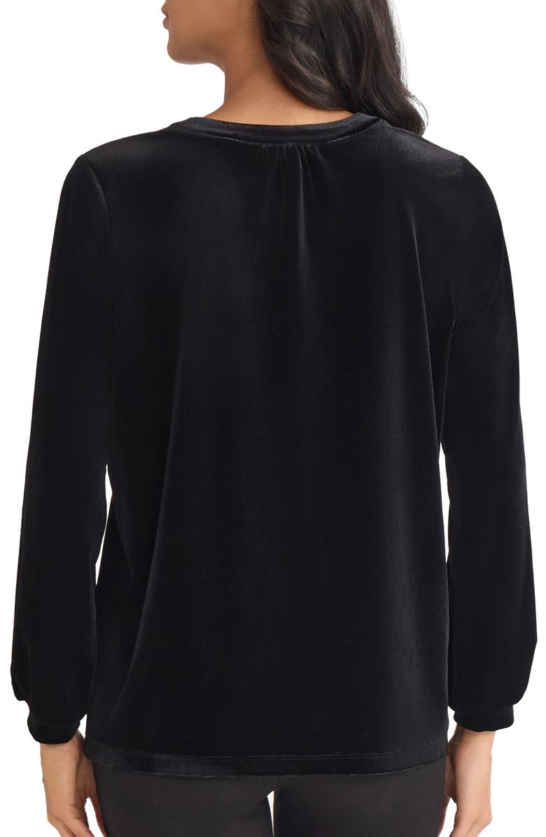Jones New York Embroidered Split Neck Top, Alternate, color, Jones Black
