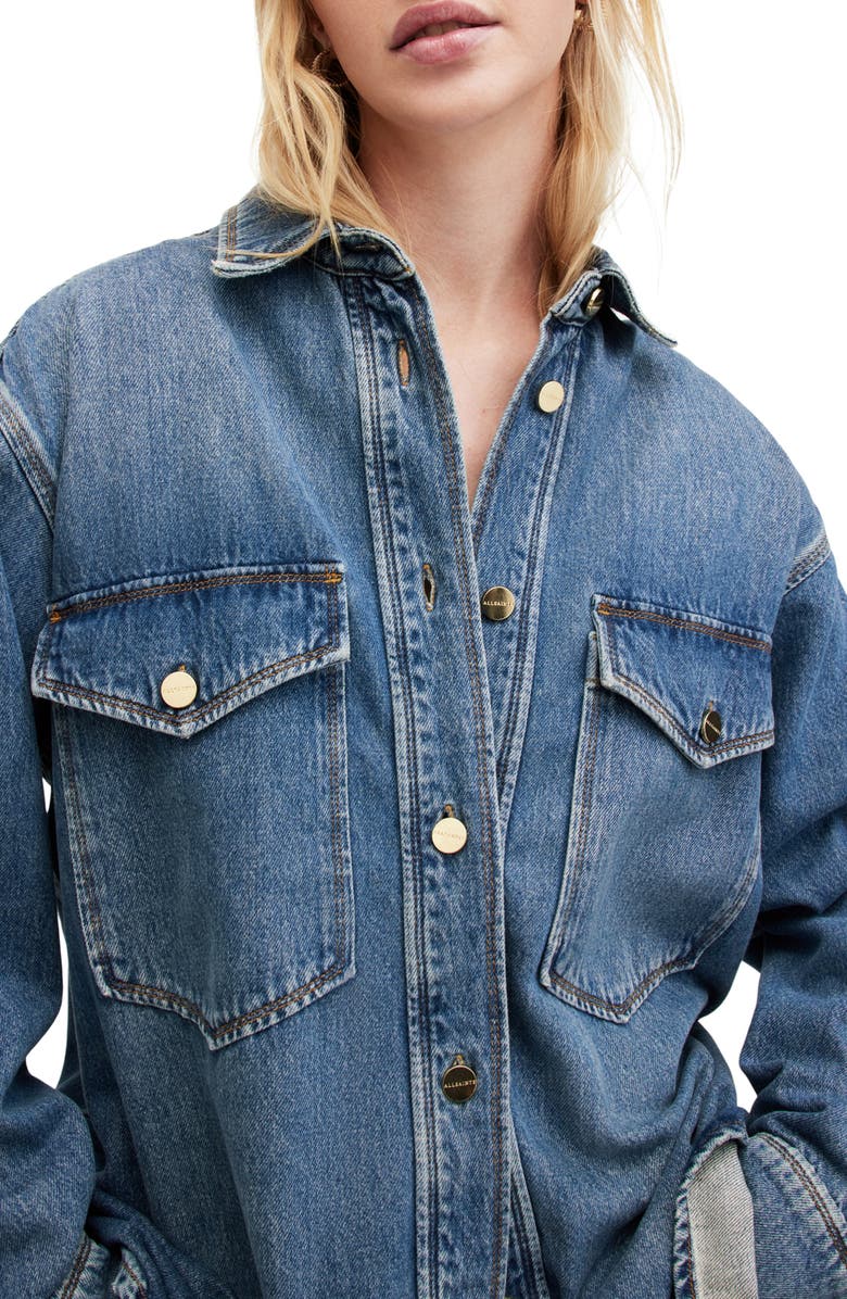 AllSaints Alba Oversize Denim Button-Up Shirt, Alternate, color, 