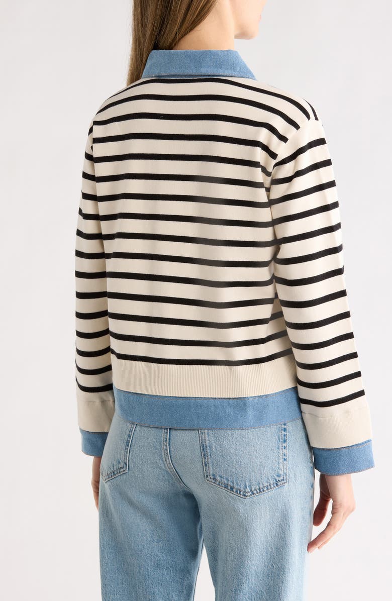 Nanette Lepore Stripe Denim Mix Media Sweater, Alternate, color, Cream/ Black/ Denim