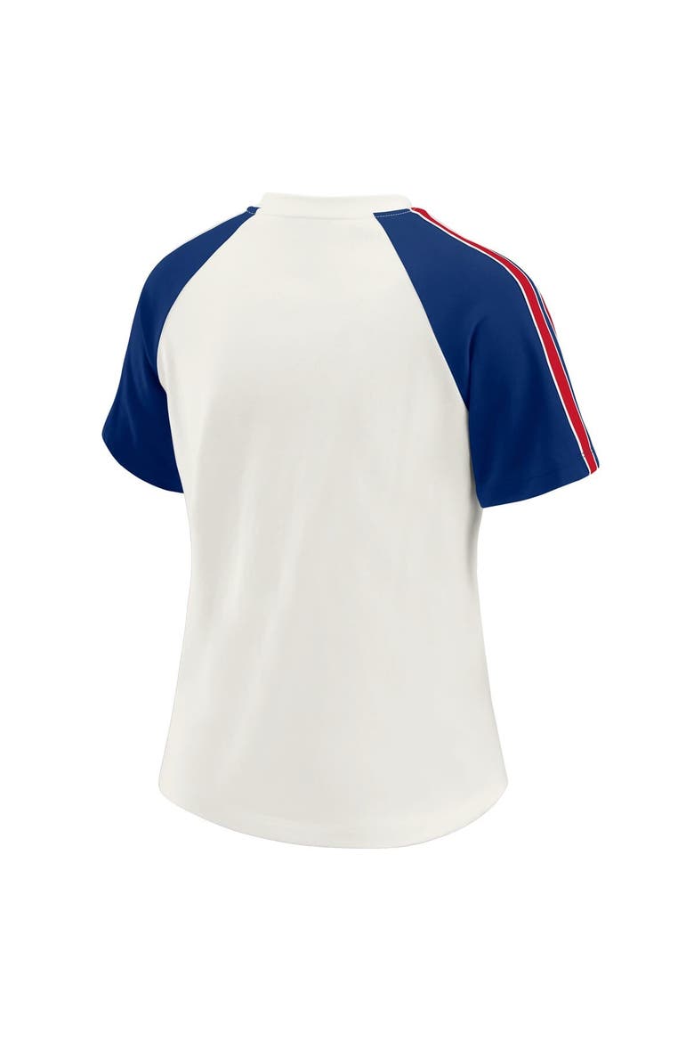 Women's WEAR by Erin Andrews White New York Giants Sleeve Stripe Distressed Raglan T-Shirt, Alternate, color, White