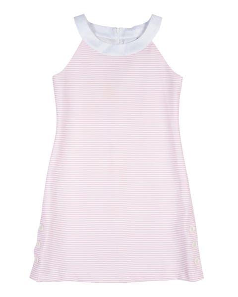Stripe Pique Dress With Side Buttons (Little Kid, Big Kid)