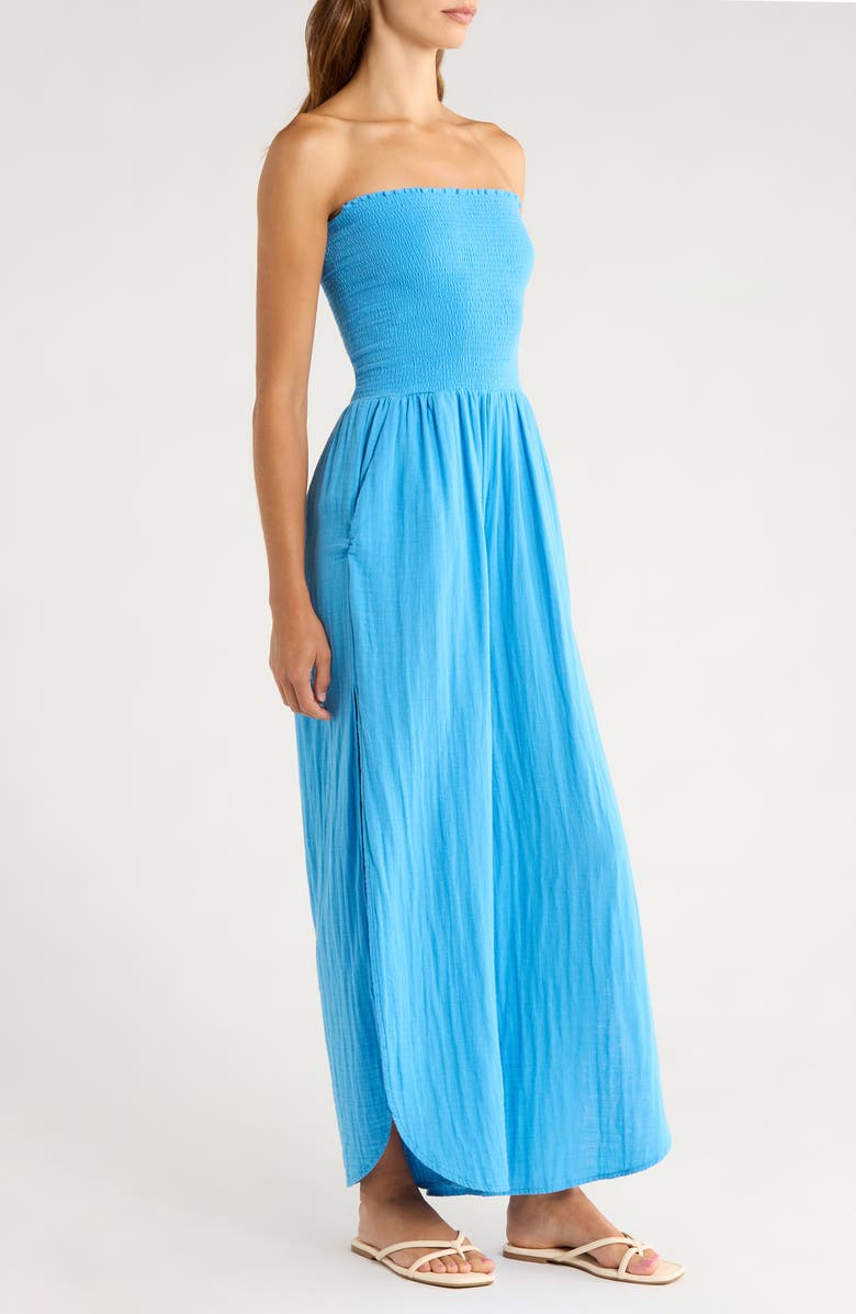 Elan Smocked Strapless Cover-Up Jumpsuit, Alternate, color, Sky Blue
