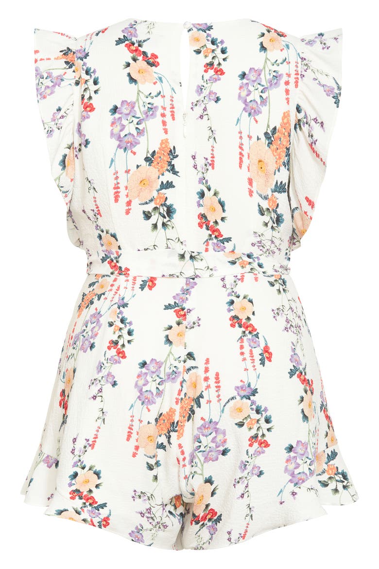 Fay Flutter Sleeve Tie Belt Romper, Alternate, color, FLORAL