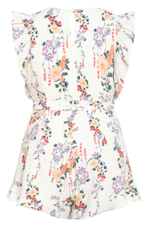 City Chic Fay Flutter Sleeve Tie Belt Romper In White