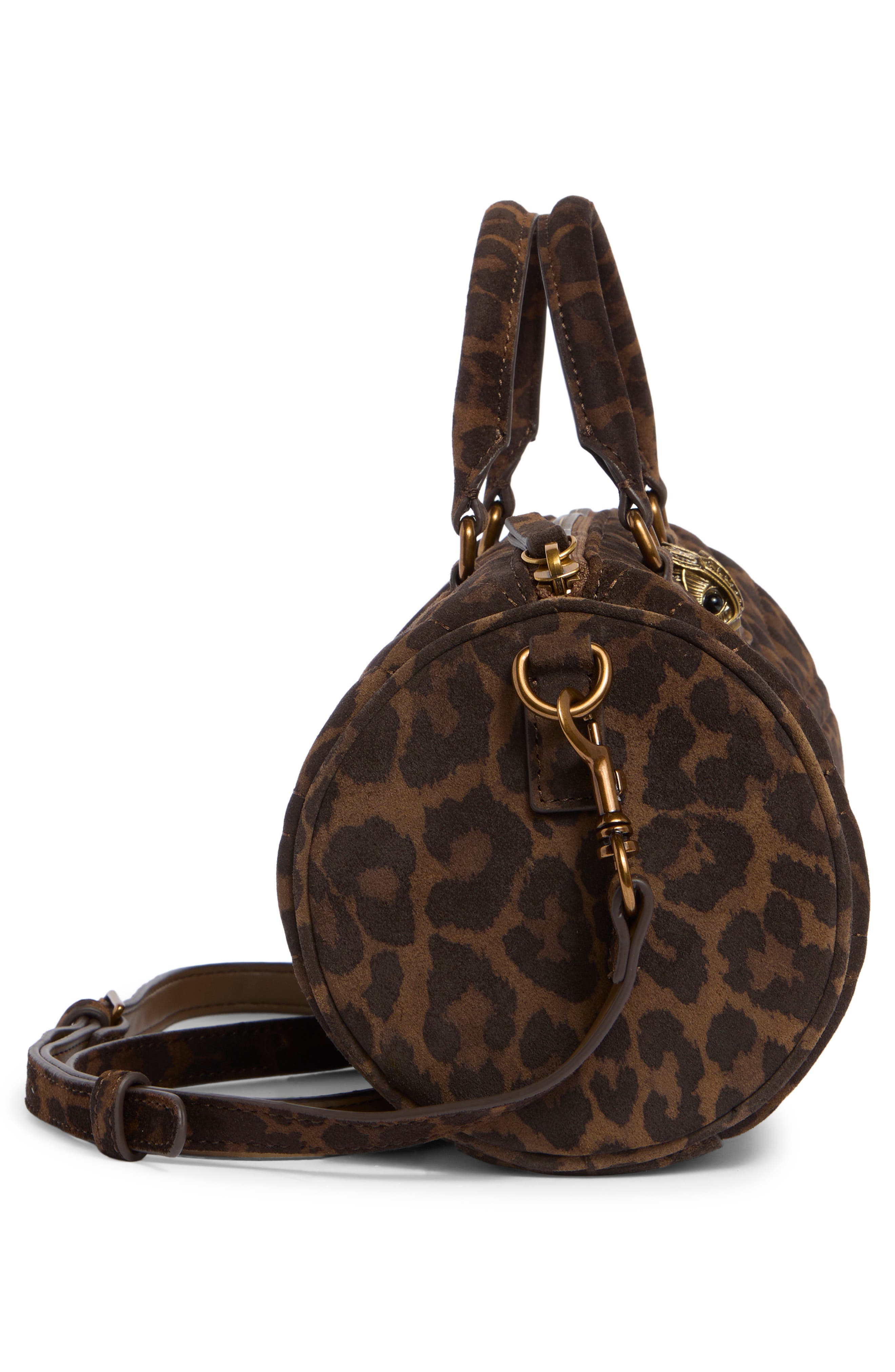 Union Jack Leopard Print Suede Barrel Bag, Alternate, color, OPEN BROWN