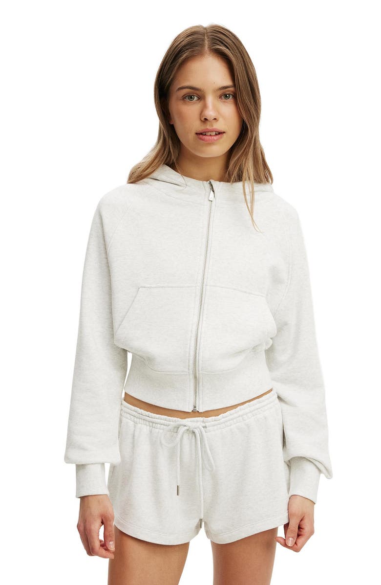 COTTON ON BODY Women's Active Raglan Zip Through Hoodie, Main, color, Light Grey Marle