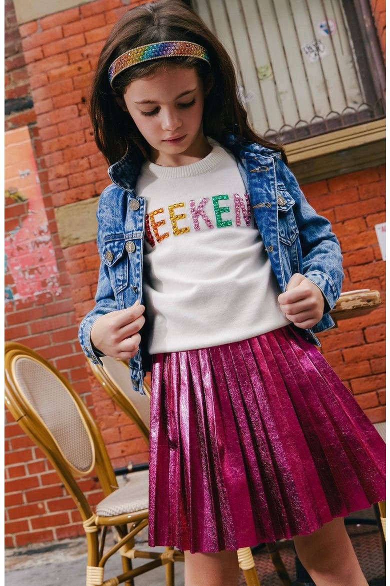 Foil Pleated Skirt, Alternate, color, Pink