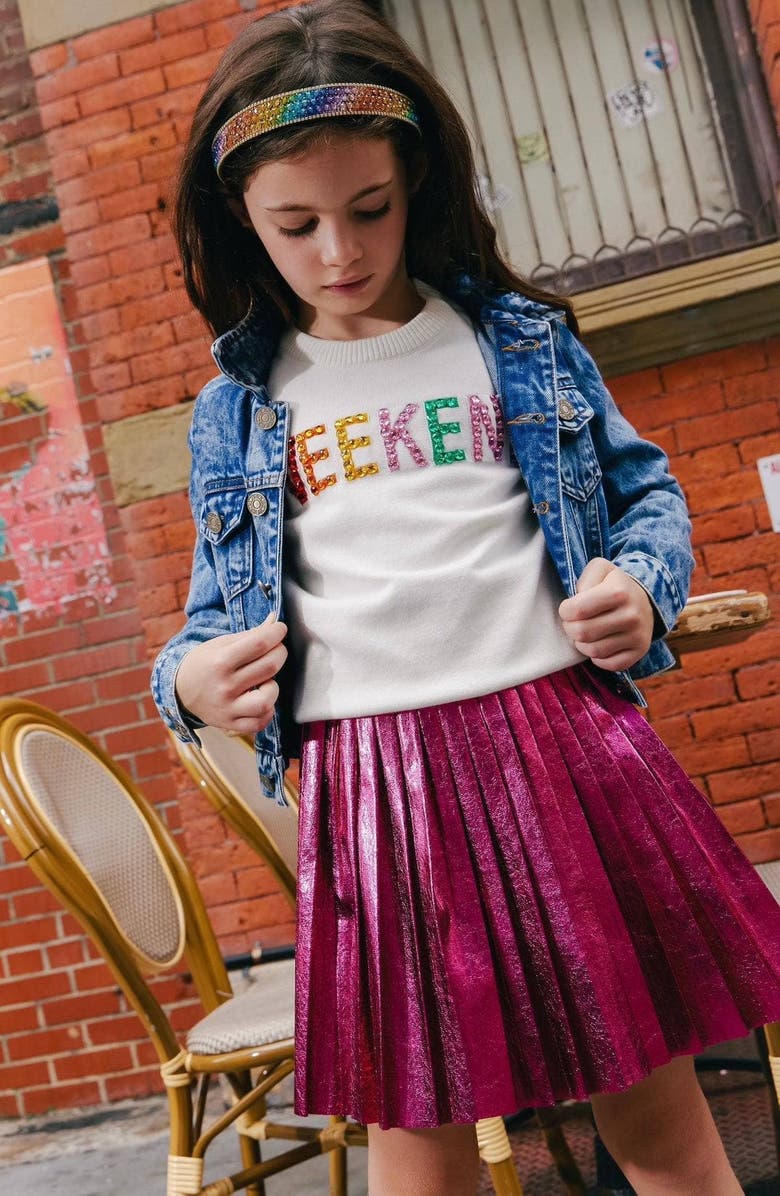 Lola + The Boys Foil Pleated Skirt, Alternate, color, Pink