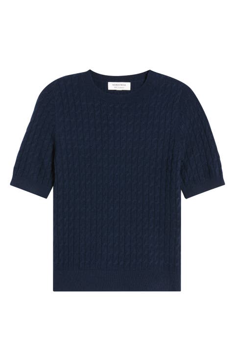 Cashmere Mini Cable Sweater Tee