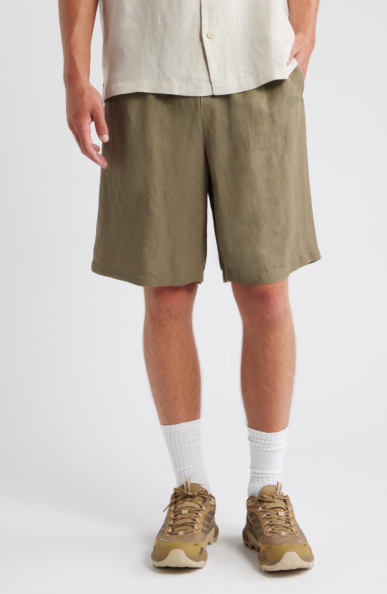 Topman Wide Leg Linen Blend Shorts, Main, color, Khaki