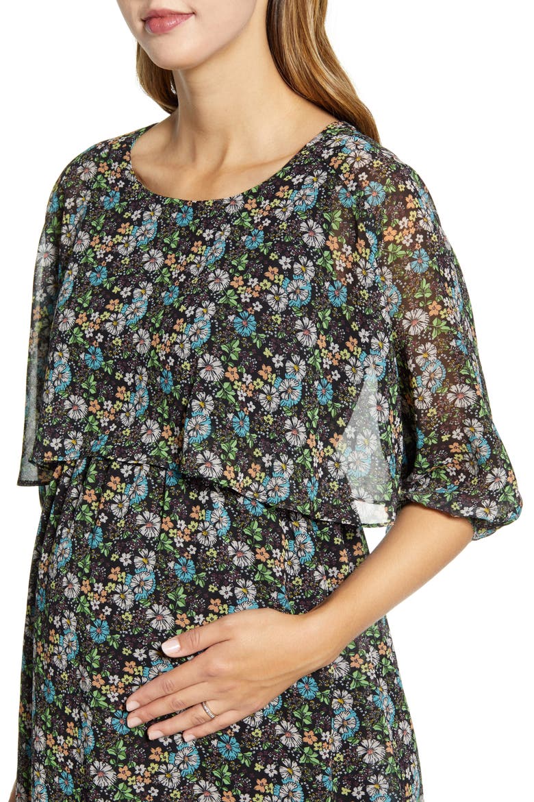 Ruffle Overlay Maternity/Nursing Dress, Alternate, color, TEA GARDEN