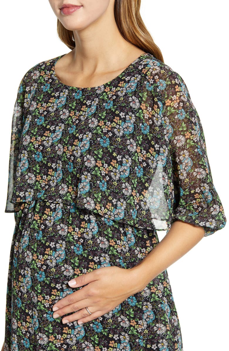 Maternal America Ruffle Overlay Maternity/Nursing Dress, Alternate, color, Tea Garden