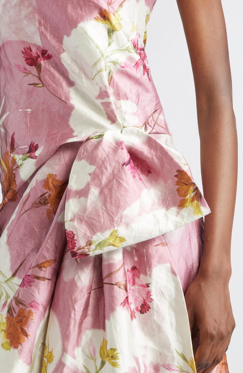 Erdem Dancing Carnation Print Rumpled Satin Draped Cocktail Dress, Alternate, color, Dancing Carnation Cinder Rose