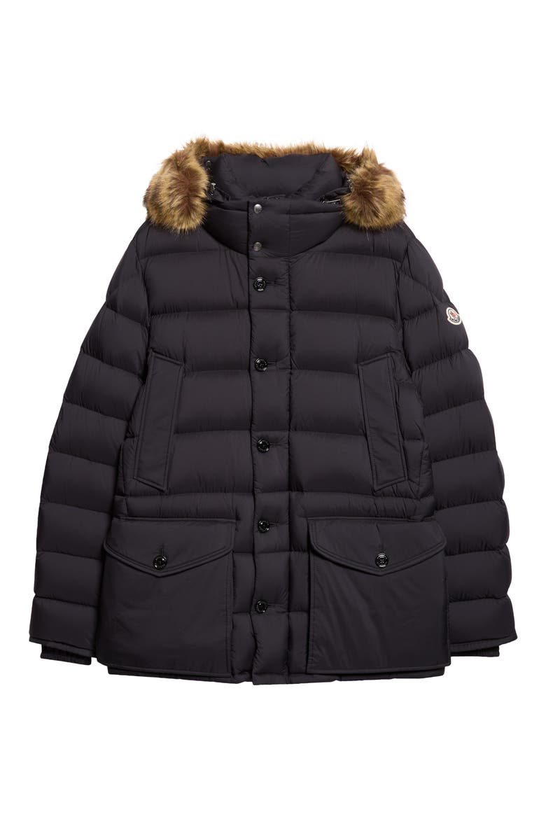 Clunye Water Resistant Faux Fur Trim Down Parka, Main, color, BLACK