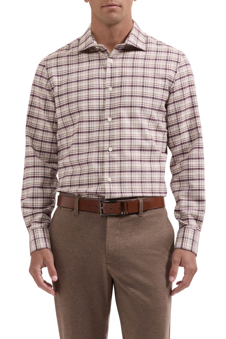 Axel Shaped Fit Plaid Cotton & Cashmere Shirt, Main, color, BURGUNDY